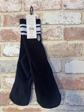Free People Black Athletic Crew Socks with White Stripes